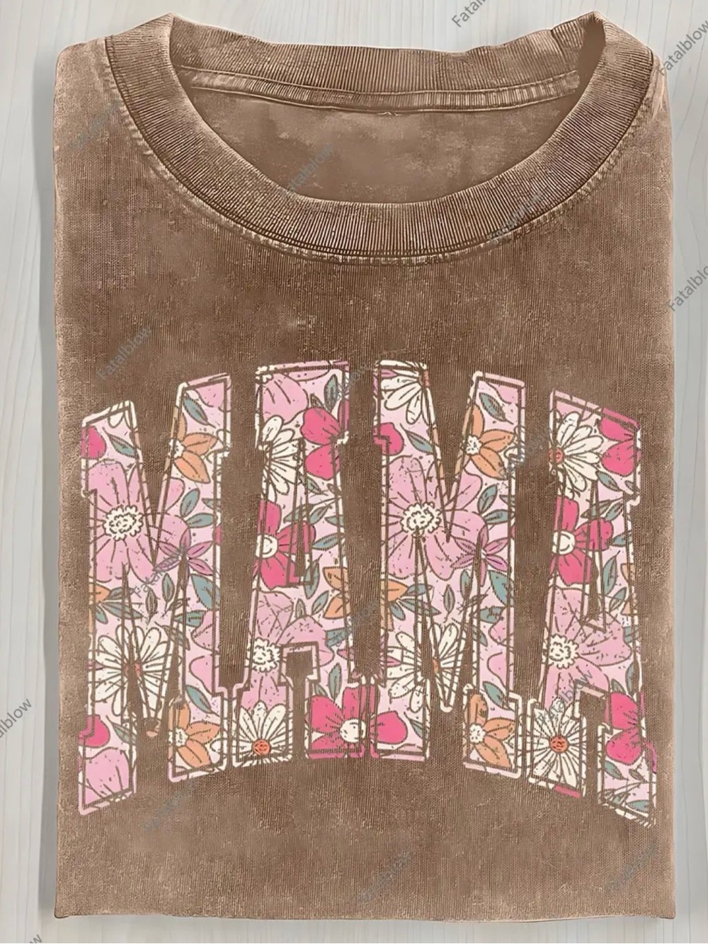 Mama Brown Tee with Pink Floral
